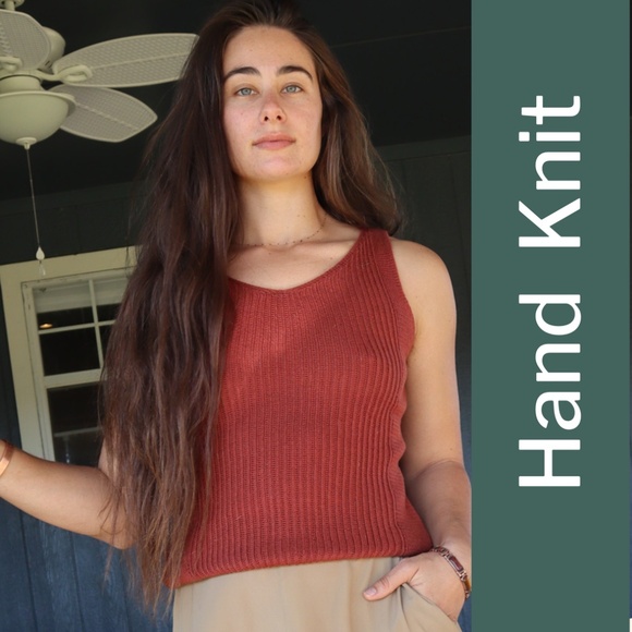 NWT SMALL RUST Sweater Tank Ribbed Sweater Shell Cami Tank Top Cotton Cashmere - Picture 1 of 8